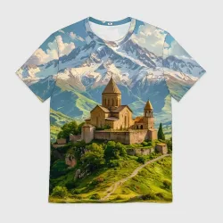 Мужская футболка 3D Храм у подножия вечных вершин