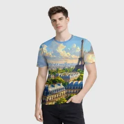 Мужская футболка 3D Золотой Париж взгляд с высоты - фото 2