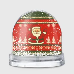 Игрушка Снежный шар Санта машет варежкой - стиль вязаный свитер