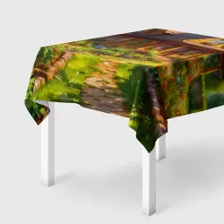 Скатерть 3D Уютный домик в цветущем саду