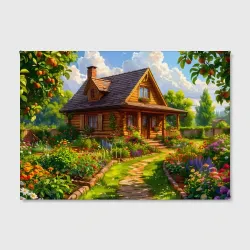 Холст прямоугольный Уютный домик в цветущем саду - фото 2