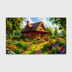 Бумага для упаковки 3D Уютный домик в цветущем саду