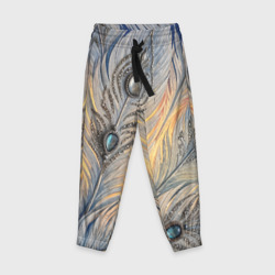Детские брюки 3D Синие перья с самоцветами