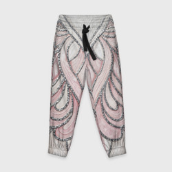 Детские брюки 3D Нежно розовый орнамент из перьев