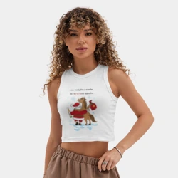 Женская укороченная майка-топ хлопок Дед Мороз и лошадь поют - фото 2