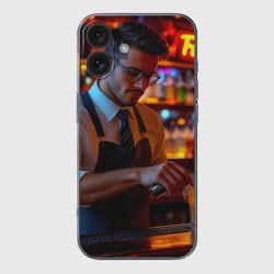 Чехол для iPhone 16 силиконовый с защитой камеры Неоновый бармен
