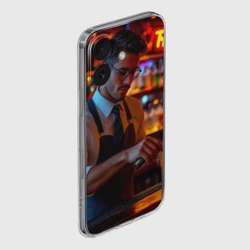 Чехол для iPhone 16 силиконовый с защитой камеры Неоновый бармен - фото 2