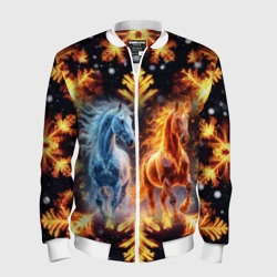 Мужской бомбер 3D Огненная и ледяная лошади