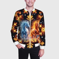 Мужской бомбер 3D Огненная и ледяная лошади - фото 2