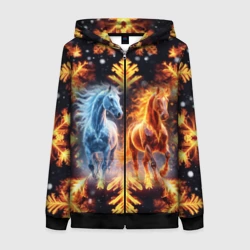 Женская толстовка 3D на молнии Огненная и ледяная лошади