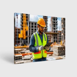 Холст прямоугольный Строитель на площадке: контроль работ
