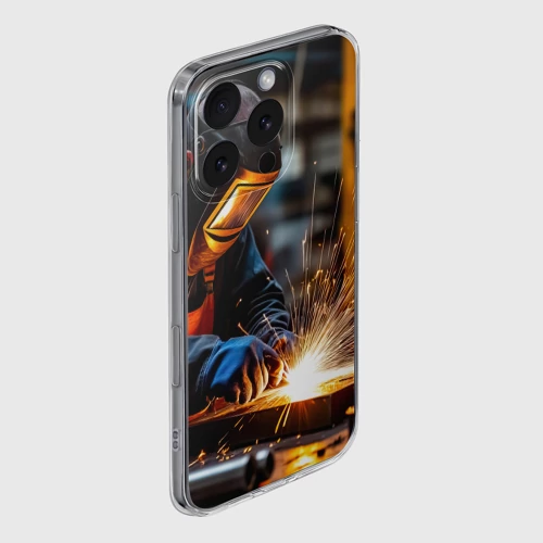 Чехол для iPhone 16 Pro Max силиконовый с защитой камеры Сварочный жар - фото 3