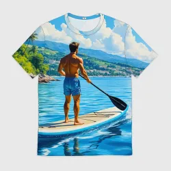 Мужская футболка 3D SUP-приключение у лазурного берега