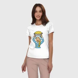Женская пижама с белой футболкой хлопок Снегурочка с тазиком Оливье - фото 2
