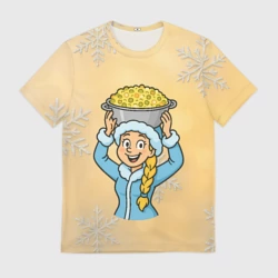 Мужская футболка 3D Снегурочка с тазиком Оливье на голове