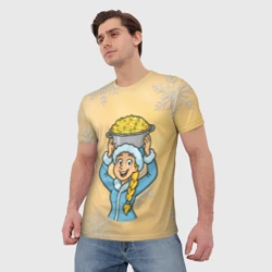 Мужская футболка 3D Снегурочка с тазиком Оливье на голове - фото 2