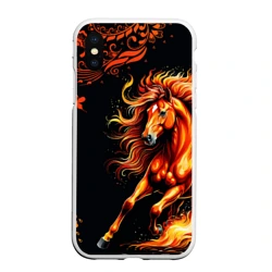 Чехол для iPhone XS Max матовый Огненный конь в русской хохломе