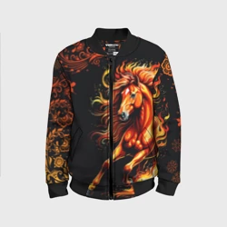 Детский бомбер 3D Огненный конь в русской хохломе
