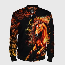 Мужской бомбер 3D Огненный конь в русской хохломе