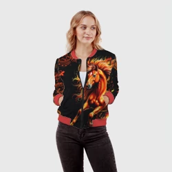 Женский бомбер 3D Огненный конь в русской хохломе - фото 2