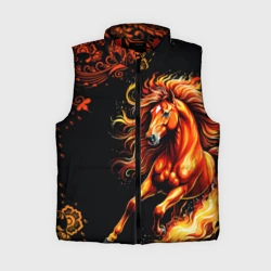 Женский жилет утепленный 3D Огненный конь в русской хохломе