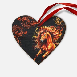 Деревянная игрушка Сердце Огненный конь в русской хохломе