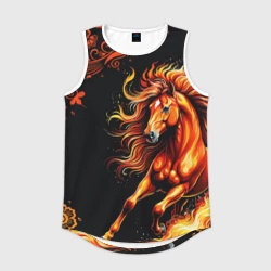 Мужская спортивная майка 3D Огненный конь в русской хохломе