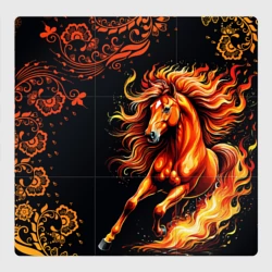 Магнитный плакат 3Х3 Огненный конь в русской хохломе
