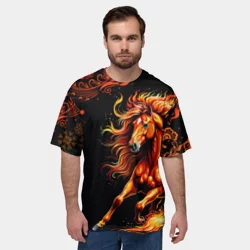 Мужская футболка oversize 3D Огненный конь в русской хохломе - фото 2
