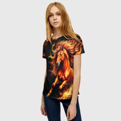 Женская футболка 3D Огненный конь в русской хохломе - фото 2