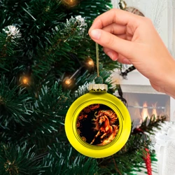 Ёлочный шар стеклянный/пластиковый Огненный конь в русской хохломе - фото 2