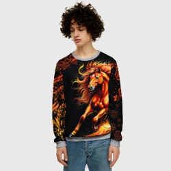 Мужской свитшот 3D Огненный конь в русской хохломе - фото 2