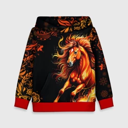 Детская толстовка 3D Огненный конь в русской хохломе