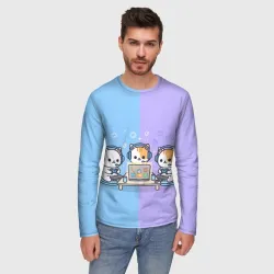 Мужской лонгслив 3D Котики играют в приставку - фото 2