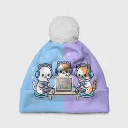 Шапка 3D c помпоном Котики играют в приставку