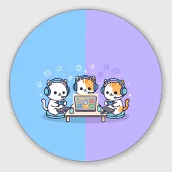 Круглый коврик для мышки Котики играют в приставку