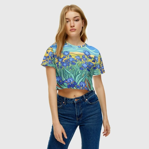 Женская футболка Crop-top 3D Ирисы под ван гога