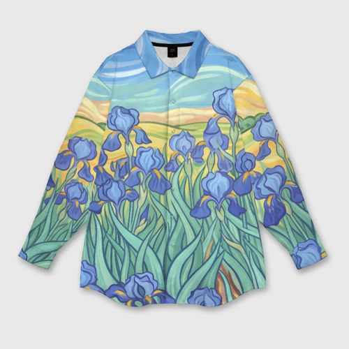 Женская рубашка oversize 3D Ирисы под ван гога