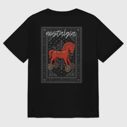 Женская футболка хлопок Oversize Настольгия - игрушка лошадка красная