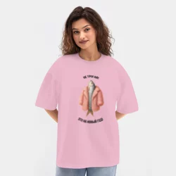 Женская футболка Oversize хлопок texturе Новогодняя шуба на селедке - мем - фото 2