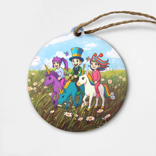 Папа и дочки на единорогах