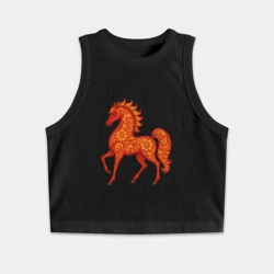 Женская укороченная майка-топ хлопок Огненная лошадка из хохломы 
