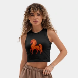 Женская укороченная майка-топ хлопок Огненная лошадка из хохломы  - фото 2