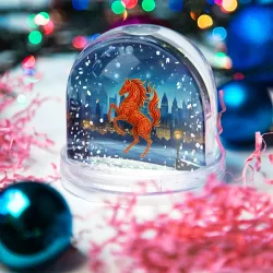 Игрушка Снежный шар Символ 2026 красная лошадь с узорами - фото 2
