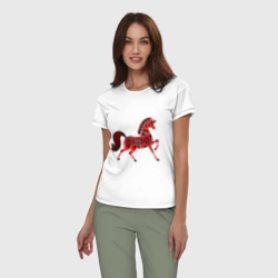 Женская пижама с белой футболкой хлопок Красный конь со славянскими узорами - фото 2