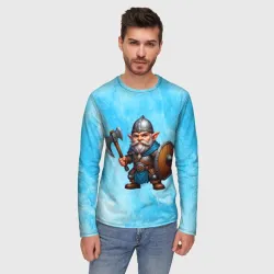 Мужской лонгслив 3D Боевой гном в стальных доспехах - фото 2