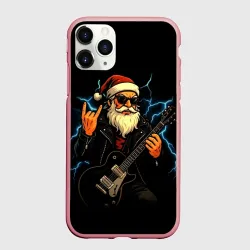 Чехол для iPhone 11 Pro матовый Крутой дед мороз рокер с гитарой