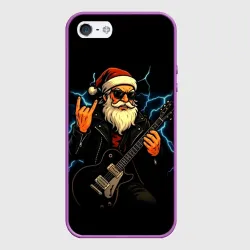 Чехол для iPhone 5/5S матовый Крутой дед мороз рокер с гитарой