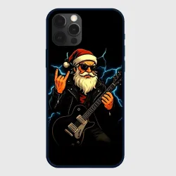 Чехол для iPhone 12 Pro Max Крутой дед мороз рокер с гитарой
