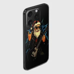 Чехол для iPhone 15 Pro силиконовый с защитой камеры Крутой дед мороз рокер с гитарой - фото 2